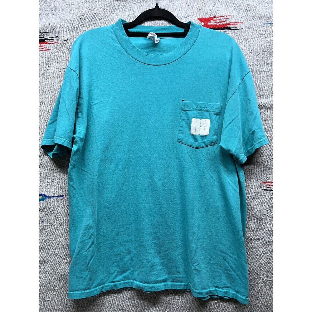 Vintage 80s 90s Teal green super soft Pocket t shirt Hanes Beefy Large